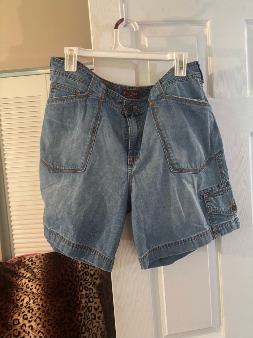Duck Head Light Blue Denim Shorts with Tan Stitching